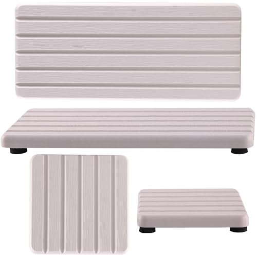 NiuYichee Set of 4 Water Absorbent Diatomite Coasters, Diatomaceous Earth Kitchen Soap Dish, Bathroom Trays, Water Absorbing Stone Used for Hand Soaps & Plants & Toiletries in The Modern Home - color: Set of 4 White With Grooves