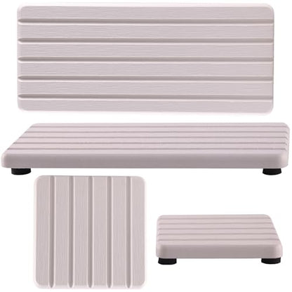 NiuYichee Set of 4 Water Absorbent Diatomite Coasters, Diatomaceous Earth Kitchen Soap Dish, Bathroom Trays, Water Absorbing Stone Used for Hand Soaps & Plants & Toiletries in The Modern Home - color: Set of 4 White With Grooves
