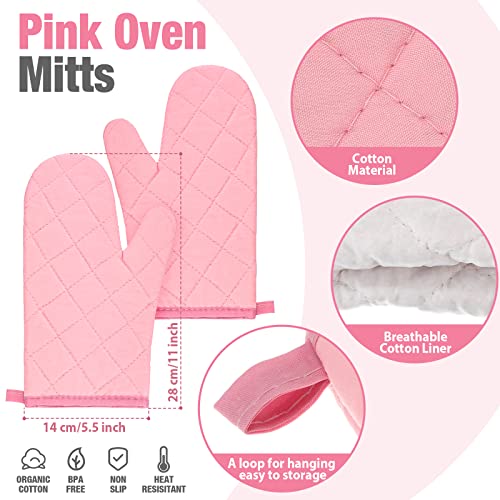 Zubebe Pink Oven Mitts and Pot Holders with Kitchen Towels Set of 7, Valentine's Day Gift for Women Heat Resistant Oven Gloves Kitchen Hand Towels Hot Pads for Cooking Baking(Plaid) - style: Plaid