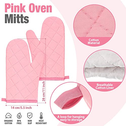 Zubebe Pink Oven Mitts and Pot Holders with Kitchen Towels Set of 7, Valentine's Day Gift for Women Heat Resistant Oven Gloves Kitchen Hand Towels Hot Pads for Cooking Baking(Plaid) - style: Plaid