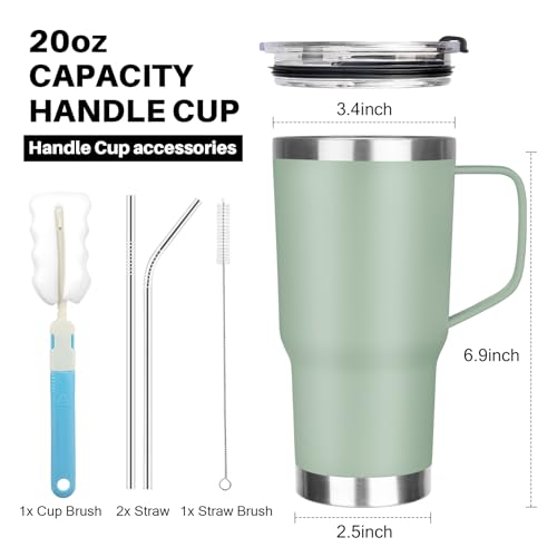 20 oz Tumbler with Handle, Stainless Steel Insulated Tumbler with Lid and Straw, Double Wall Vacuum Coffee Mug Tumbler, Insulated Coffee Thermal Cup for Cold and Hot (Matcha) - color: Matcha, size: 20 Ounces