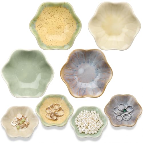 4 Pack Small Jewelry Dish Trinket Holder Tray for Rings Earrings Key Bowl Women Mother's Day Wedding Gift (Green Series,Ceramic) - color: Green Series, style: Ceramic
