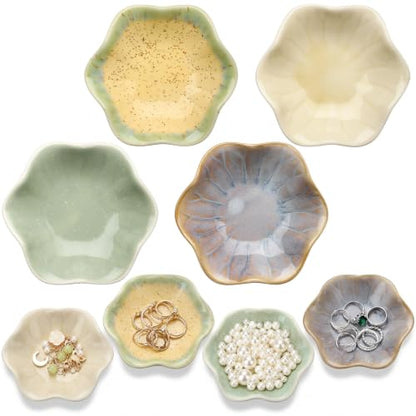 4 Pack Small Jewelry Dish Trinket Holder Tray for Rings Earrings Key Bowl Women Mother's Day Wedding Gift (Green Series,Ceramic) - color: Green Series, style: Ceramic