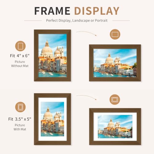 4x6 Wooden Picture Frames Set of 3 Walnut Photo Frame Wall Table Display | Sturdy MDF 4x6 frames with mat clear plexiglass Hangs on wall stands on table family pics weddings diplomas home or office - color: Walnut, size: 4x6