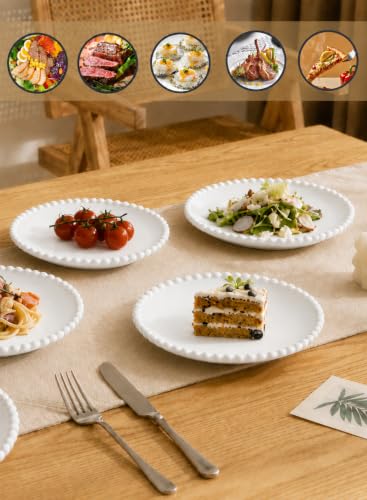 7.5" White Porcelain Beaded Appetizer Plates Set of 10 | Round Shape,Ceramic,Small Dinner Serving Dishes, for Dessert, Snack, Ice Cream, Waffles, Microwave, Dishwasher, Oven Safe - size: 7.5 Inch - 10P