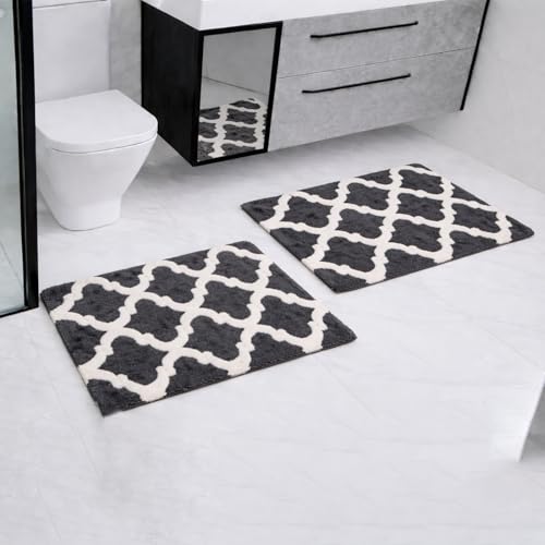 C23 Bathroom Rug Set of 2 (20"x32" & 16"x24") - 2200 GSM Ultra-Absorbent Plush Bath Mats Grey & White - color: Charcoal /White