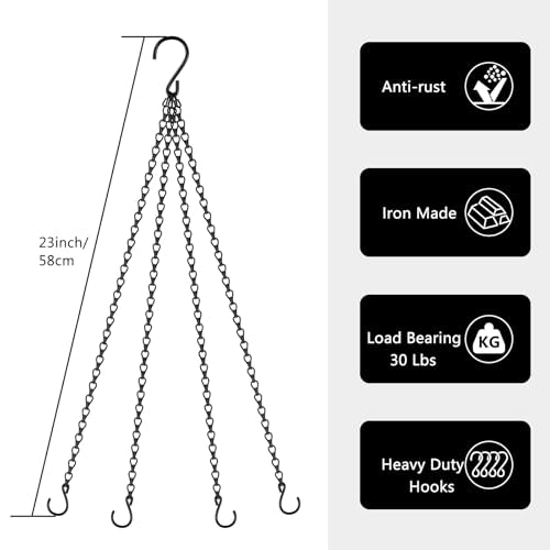 garini 3 Pack, 23 Inch Hanging Baskets Chain, Hanging Chains with Hooks Flower Pot Chain Replacement Plant Hangers for Planters, Bird Feeders and Lanterns(Black)… - color: Black, size: 3P