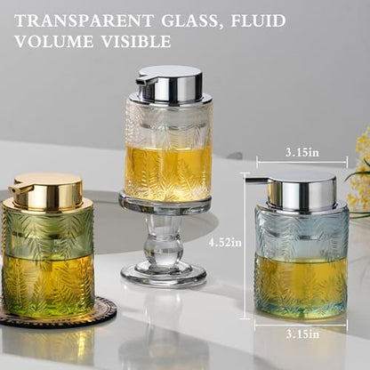 CICUFY Foaming Hand Soap Dispenser - Glass Foam or Lotion Dispenser for Kitchen & Bathroom, Refillable with Large Silver Pump (Leaf Pattern-Clear) - color: Clear-1 Pcs, style: Foam/Leaf Pattern