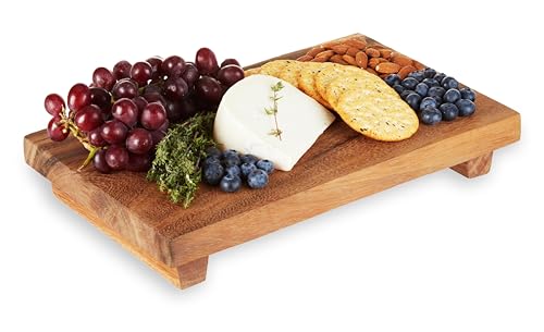 Twine Footed Wood Serving Board Decorative Tray Decor, Kitchen Table Decor or Kitchen Counter Decor, Acacia Wood Riser 13in by 8in Set of 1 - style: Footed Board