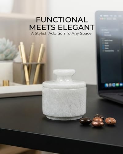 Natural Marble Salt Cellar With Lid - Stone Salt Container And Stone Salt Holder, Spice Jars for Counter, Candy Jar & Spice Jar, White - color: Marble Candy Jar - White