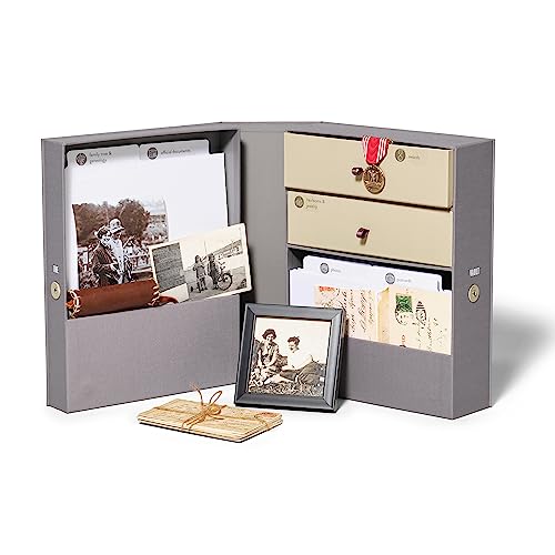 Savor | Family Archives Keepsake Organizer | Keep Treasured Family Heirlooms and Genealogy, Ancestry, Birthplace and Family Tree Documents Organized and Safe in One Convenient Home - color: Slate - No Customization, style: Family Heritage Keepsake Box