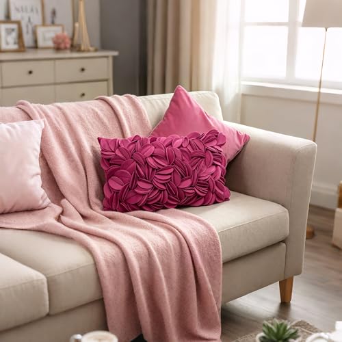 KINGROSE 3D Flower Cushion Cover Home Decorative Throw Pillow Cover Rectangular Pillowcase Sham for Couch Bed Living Room Sofa 12 x 20 Inches Velvet Rose Red | Rectangular Pillowcase, Home Decorative Throw Pillow Cover, For Couch Bed Living Room Sofa Summ