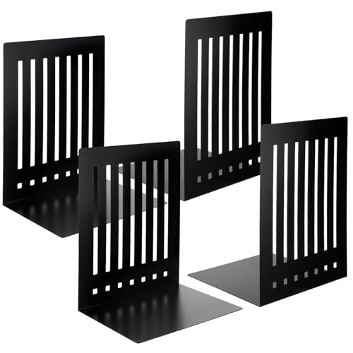 4 Pcs 10 Inch Heavy Duty Bookends Non-Skid Base Large Heavy Duty Book Ends Stopper for Office Books Vinyl Records Shelves Binders (Black) - color: Black, size: 10 Inch