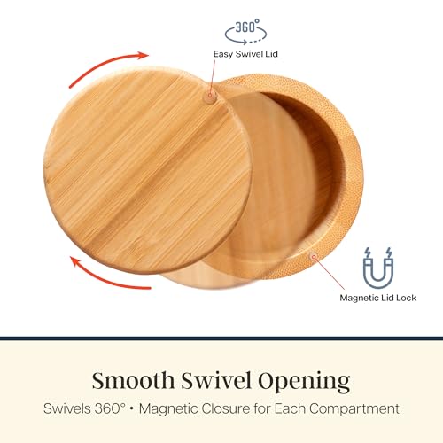 Totally Bamboo Triple Salt Cellar, 3-Tier Salt and Pepper Container | Bamboo seasoning box keeps salt, pepper, herbs, and spices easy to reach. Smooth swivel lids for quick access while cooking. - style: Three Tier Salt Box