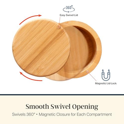 Totally Bamboo Triple Salt Cellar, 3-Tier Salt and Pepper Container | Bamboo seasoning box keeps salt, pepper, herbs, and spices easy to reach. Smooth swivel lids for quick access while cooking. - style: Three Tier Salt Box