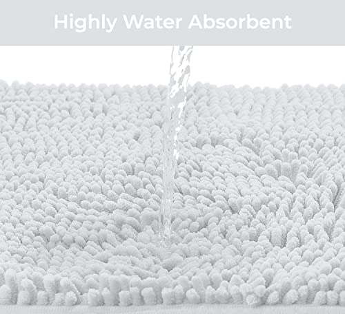 Bathroom Rugs Sets 2 Piece, Luxury Chenille Bath Mat Set, Soft Plush Anti-Slip Bath Rug + U-Shaped Toilet Mat. Microfiber Shaggy Carpet, Super Absorbent (24” x 36” & 20” x 24” U, White) - color: White, size: 2 Piece Set - Large