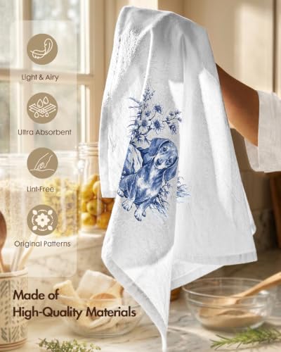 Flour Sack Kitchen Towels Set of 2, 18x26 Inch, Dachshund Dog | 150GSM Cotton, Lint-Free, Quick Dry, Hanging Loop, Lightweight Tea Towels, French Home Decor, Chinoiserie, Housewarming Gift - color: Dachshund Dog