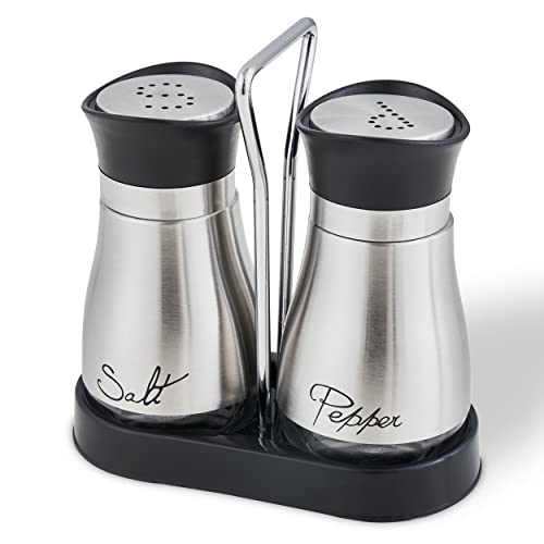 Salt and Pepper Shakers Set | Stainless Steel with Glass Bottle for Table, RV, Camp, BBQ, Set of 2, Sliver - color: Sliver