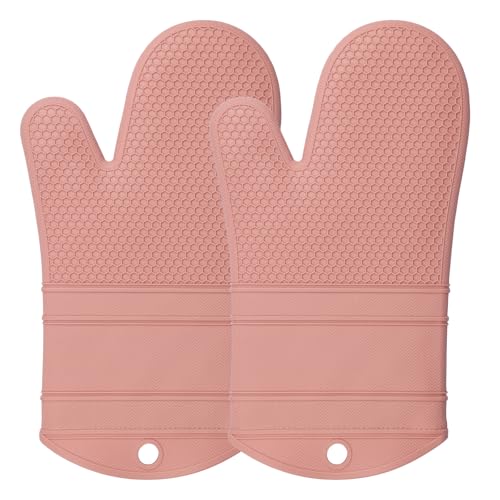 YUTAT Silicone Oven Mitts Kitchen Potholder Set - Perfect for Baking and Cooking,Pink,2 Pcs Set - color: Pink-honeycomb Surface, size: 13“L x 7"W-2 Piece