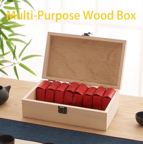 Wooden Box with Hinged Lid - 8x6x3 Inch Unfinished Wood Box for Crafts DIY | Plain Natural Solid Pine Storage Box with Clasp for Jewelry, Art Supplies, Keepsake Desk Organization and Gift Decor