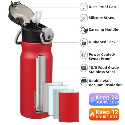 BJPKPK 18 oz Water Bottle with Straw & Handle, Insulated Stainless Flask | Leak Proof Locking Lid, Thermal, Double Wall Vacuum, Keeps Hot/Cold, BPA Free, Dishwasher Safe, Travel & Sports, Red - color: Red, size: 18 Ounces