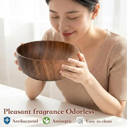 Acacia Wooden Salad Bowl Set 4Pcs,Wood Bowls Decorative With Wooden Spoons For Cooking,Forks, And Tongs.Acacia Wood Salad Bowl, Single-serve bowl,Couple Bowls For Housewarming Gift,Wedding