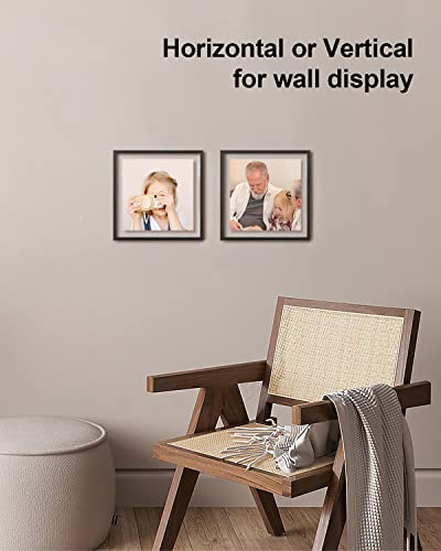 Egofine 8x8 Floating Frames Set of 2, Double Plexiglass Picture Frame, Made of Solid Wood Display Any Size Photo up to 8x8, Wall Mount or Tabletop Standing, Faded Black - color: Faded Black, size: 8x8
