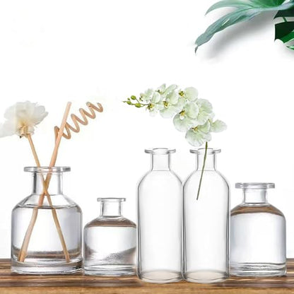 Nexboraque 12 Pack Glass Bud Vases | Clear Small Vases in Bulk Decorative Glass Flower Bottles for Table Centerpiece, Home Decor, Office, Wedding Reception