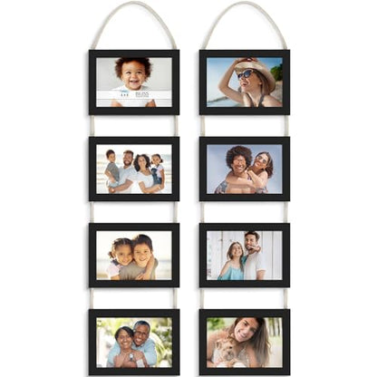 4x6 Hanging Picture Frames Collage with 8 Openings - Basic Black, 2 PK | Icona Bay casual style engineered wood frames, designed for wall hanging, space-saving photo display, Bliss collection - color: Basic Black, size: 4x6