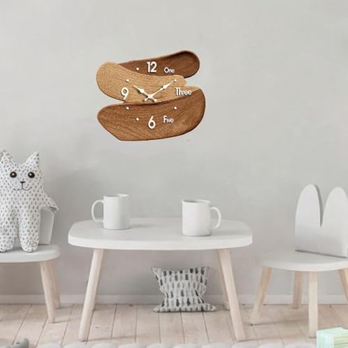 Wall Clock Silent Wood Easy Read Creative Gifts Nordic Wall Decor Ornament for Home Office Farmhouse Kids Room Living Room, Brown