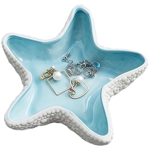 Starfish Jewelry Dish Ceramic Holder Ring Trinket Tray, Ocean-themed Decorative Trinket Dish, Suitable for Mother Friend Sister, Gifts for Women, Home Decor Trinket Dish(Sea Blue) - color: Sea Blue -Starfish
