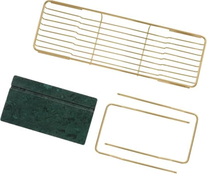 Expandable Stainless Steel Bathtub Caddy Tray with White Marble Board, | Extra Wide Rustproof Shelf, Book Tablet & Wine Glass Stand For Luxury Home Spa(Gold+Green) - color: Gold+green