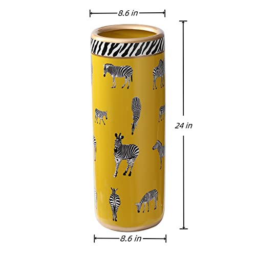 24" H Zebra Ceramic Umbrella Stand Entryway Umbrella Cane Holder | Umbrella Racks Porcelain Ceramic Umbrella Holder Modern Style Floor Vase for Storing Canes Walking Sticks for Entryway Indoor