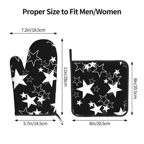Black Star Oven Mitts and Pot Holder Set of 2 Galaxy Space Heat Resistant Kitchen Oven Gloves Potholders for Baking Cooking Grilling BBQ - color: Black Star