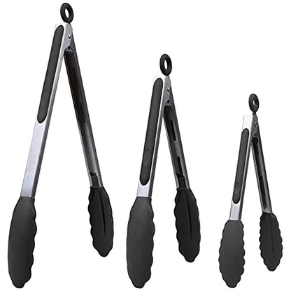 4-piece Silicone Spoon Spatulas + 3-piece Silicone Tongs Set