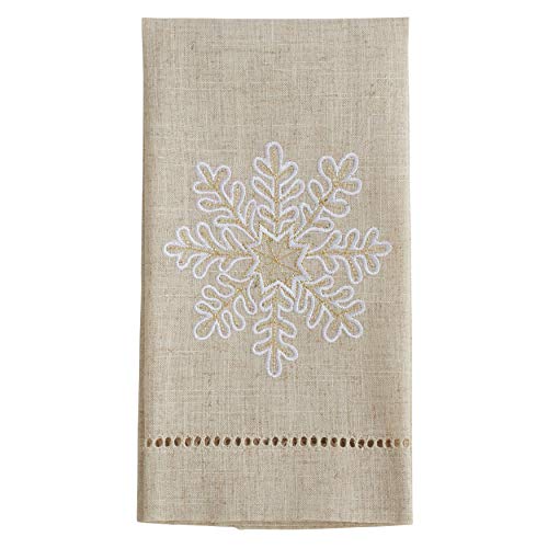 Saro Lifestyle Embroidered and Hemstitched Snowflake Guest Towel (Set of 4), Natural, 14"x22" - color: Snowflake