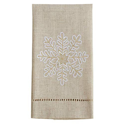 Saro Lifestyle Embroidered and Hemstitched Snowflake Guest Towel (Set of 4), Natural, 14"x22" - color: Snowflake