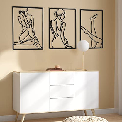 CHENGU 3 Pieces Metal Minimalist Abstract Woman Wall Art Line Drawing Wall Art Decor Single Line Female Home Hanging for Kitchen Bathroom Living Room - style: Leg Style
