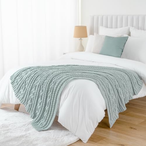 Battilo Sage Green Throw Blanket for Couch, 51"x67", Textured Knit Blanket - color: Sage Green