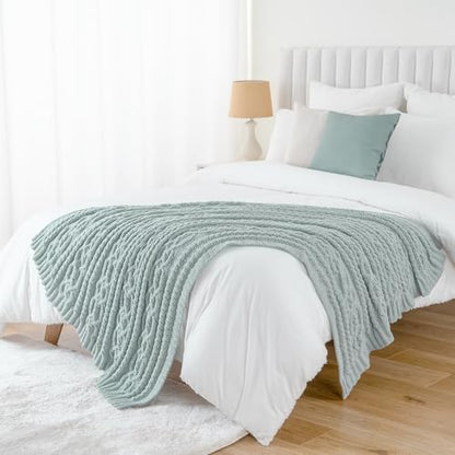 Battilo Sage Green Throw Blanket for Couch, 51"x67", Textured Knit Blanket - color: Sage Green