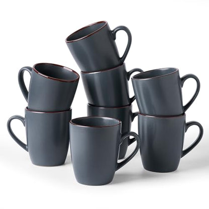 famiware Venus Coffee Mugs Set of 8, 13 oz Ceramic Stoneware Mug Cup Set | Coffee Mug with Handle for Tea, Latte, Cappuccino, Cocoa, Milk, Microwave and Dishwasher Safe, Charcoal - color: Charcoal, size: 8pcs