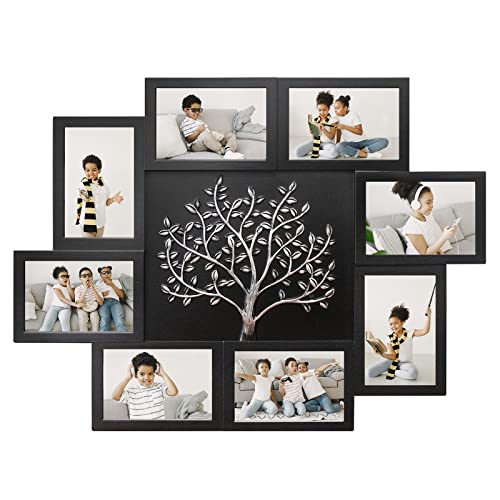 HELLO LAURA - Picture Frame Collage Large Wall Hanging Photo Frames Elegant Tree Collage Frame Gifts for Family Friends 4x6 inch Home Wall Decor Gallery Display (Black - Silver Tree) - color: Black - Silver Tree