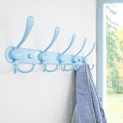 Coat Rack Wall Mounted - 5 Tri Hooks, Heavy Duty, Stainless Steel, Metal Coat Hook Rail for Coat Hat Towel Purse Robes Mudroom Bathroom Entryway (Blue, Pack of 2) - color: Blue, size: L=16" (2 Pcs)