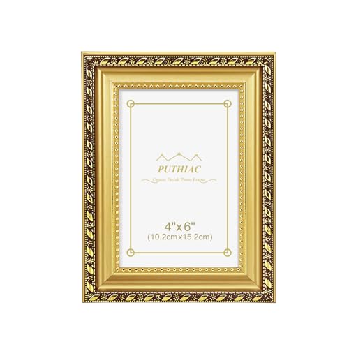 4x6 Gold Picture Frame, Vintage Ornate Decorative Photo Frame, Tabletop or Wall Display, Acrylic Front, Antique Gold - color: Antique Gold, size: 4x6
