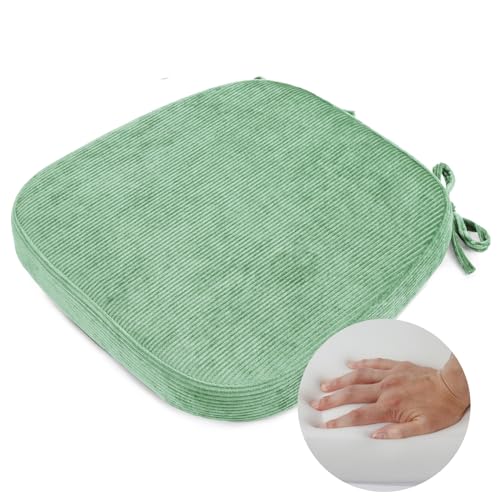 2.5" Thick Chair Cushions for Dining Chair, Corduroy High Density Foam Kitchen Chair Pads, U Shaped Indoor Seat Cushions with Ties & Non-Slip Backing, Washable Cover, 17''x16.5'', Green - color: Green