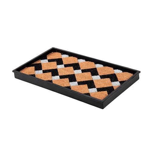 Anji Mountain Heavy Duty Waterproof Rubber Shoe Storage Mat Organizer/Boot Storage Tray Multi Use for Entryway with Coir, Tan and Ivory Insert, Fits 2 Pair (24.5" Wide) - color: Tan and Black Chevron Insert, size: 24" x 14" x 1.5"