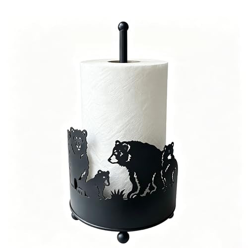 Paper Towel Holders Countertop - Paper Towel Holder Standing - Decorative Paper Towel Roll Holder Metal Paper Towel Holder Animal Paper Towel Holder (Bears) - color: Bear(matte Black)
