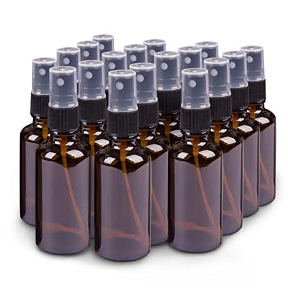 2oz Amber Glass Spray Bottles for Essential Oils, Set of 18 | Mini, Small, Empty, Bulk, Fine Mist, for Facial, Perfume, Room, Cosmetic, Travel, Refillable, Leakproof, UV protection