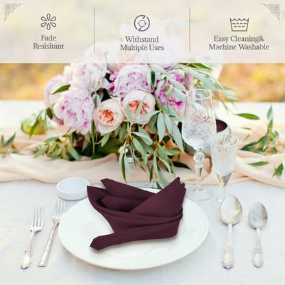 PLOYMONO Burgundy Cloth Napkins - 8 Pack 17" x 17" Polyester Dinner Napkins | Heavy Duty 180 GSM Cloth Napkins with Hemmed Edges - Great for Restaurants, Weddings, Parties, Banquets Dinner - color: Burgundy