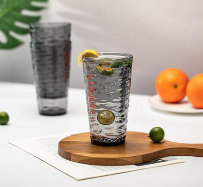 20-ounce Plastic Tumblers, Acrylic Drinking Glasses High-Balls, set of 6 Gray Reusable Plastic Cups, Stackable, BPA-Free, Shatter-Proof, Dishwasher-Safe - color: Gray
